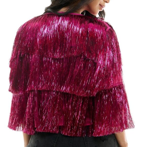 Hot Pink Tinsel Fringe Barbie Cosplay Halloween KPOP NYE Jacket Size L/XL NIP - Picture 4 of 6